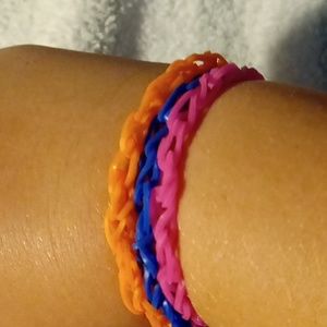 Rubber band bracelets,pink,orange,bule,sold colorant home made 3pc